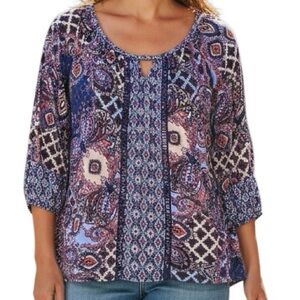 New Directions Paisley Blouse - Blue and Purple